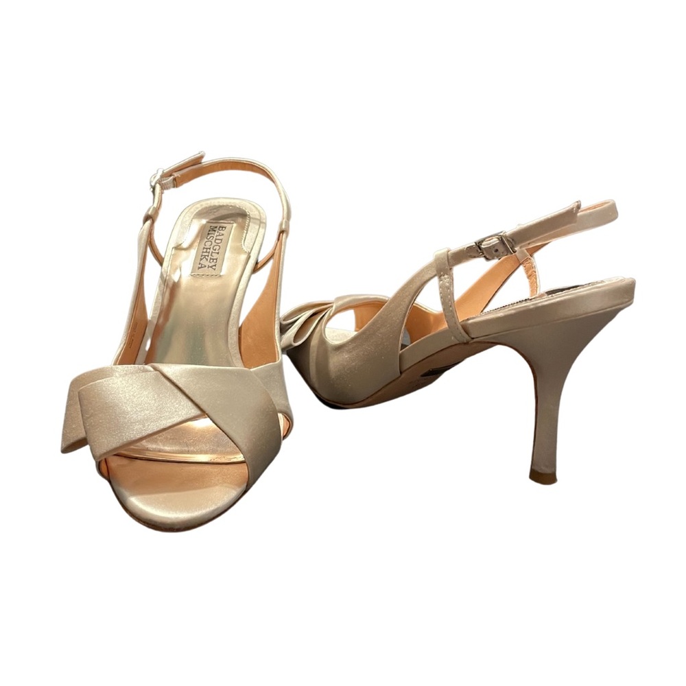 Badgley Mischka Satin Ivory Gold Heels